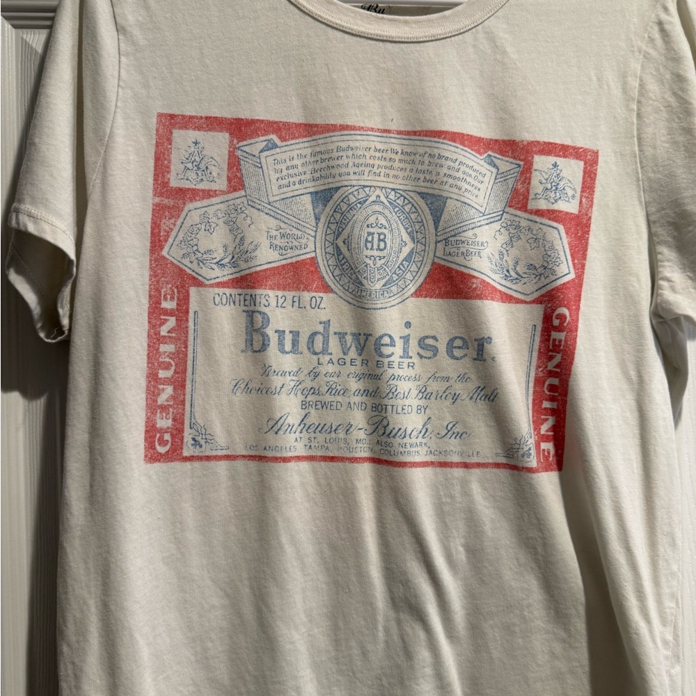 Budweiser Cream and Red Vintage Logo Tee